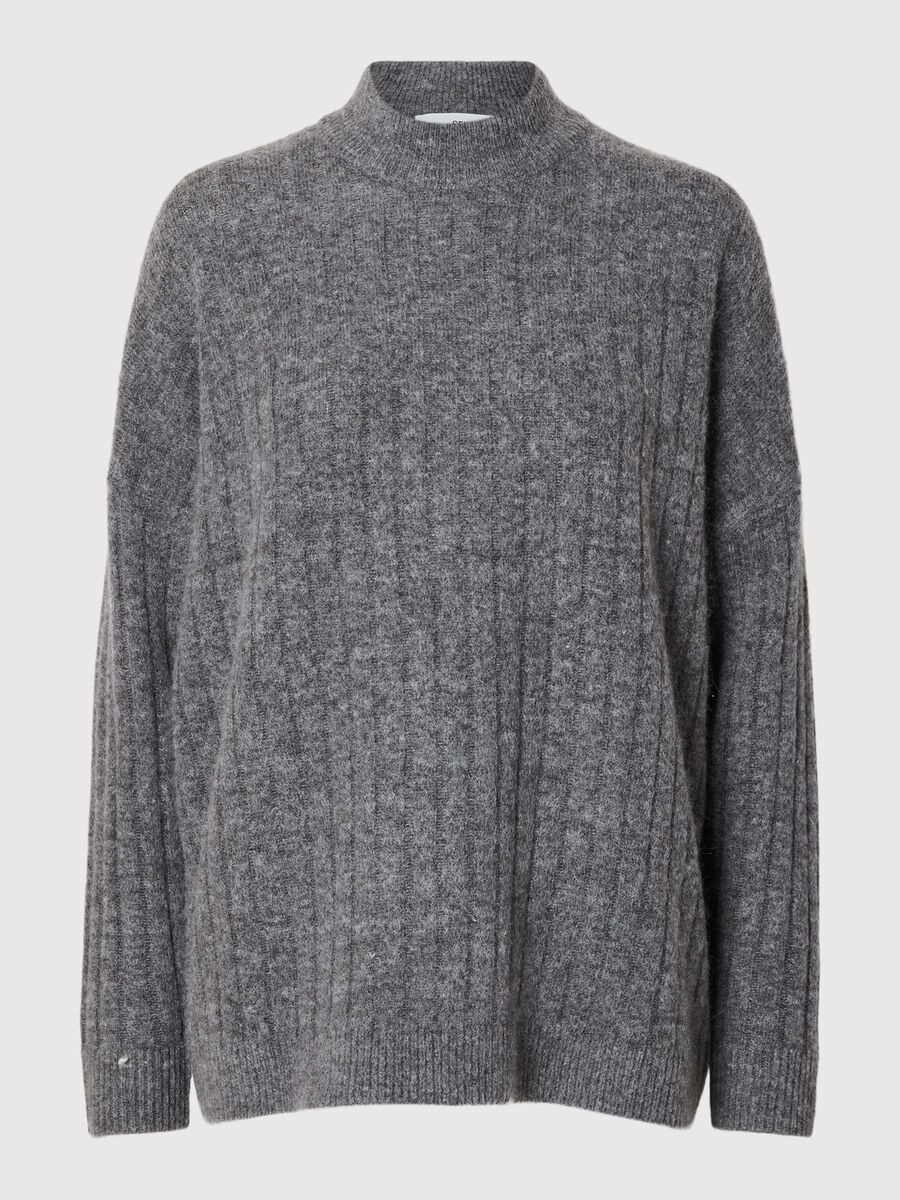 Selected LØS PASFORM ULDBLANDING STRIKTRØJE, Medium Grey Melange, highres - 16094162_MediumGreyMelange_001.jpg