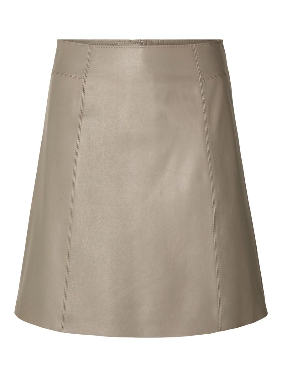 Selected MINI LEATHER SKIRT, Greige, highres - 16084995_Greige_001.jpg