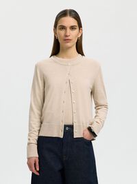 100% MERINO WOOL KNITTED CARDIGAN, Oatmeal, highres