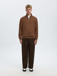 VISCOSE BLEND HALF ZIP SWEATSHIRT, Soft Silt, highres