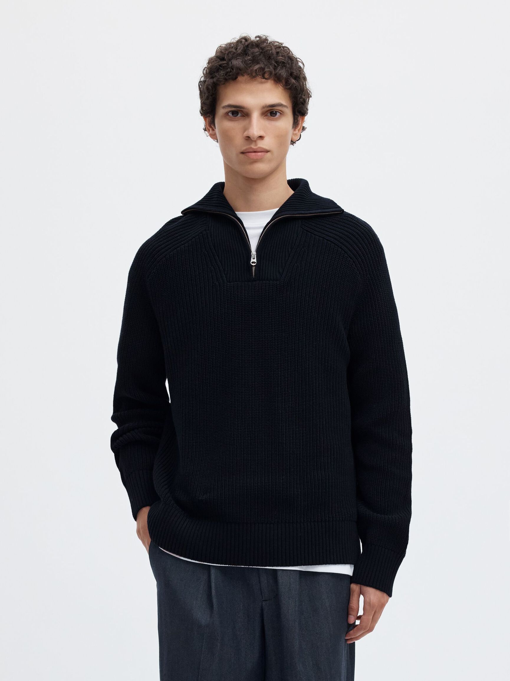 RIBBED ORGANIC COTTON HALF-ZIP JUMPER, Sky Captain, highres