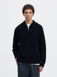 RIBBED ORGANIC COTTON HALF-ZIP JUMPER, Sky Captain, highres
