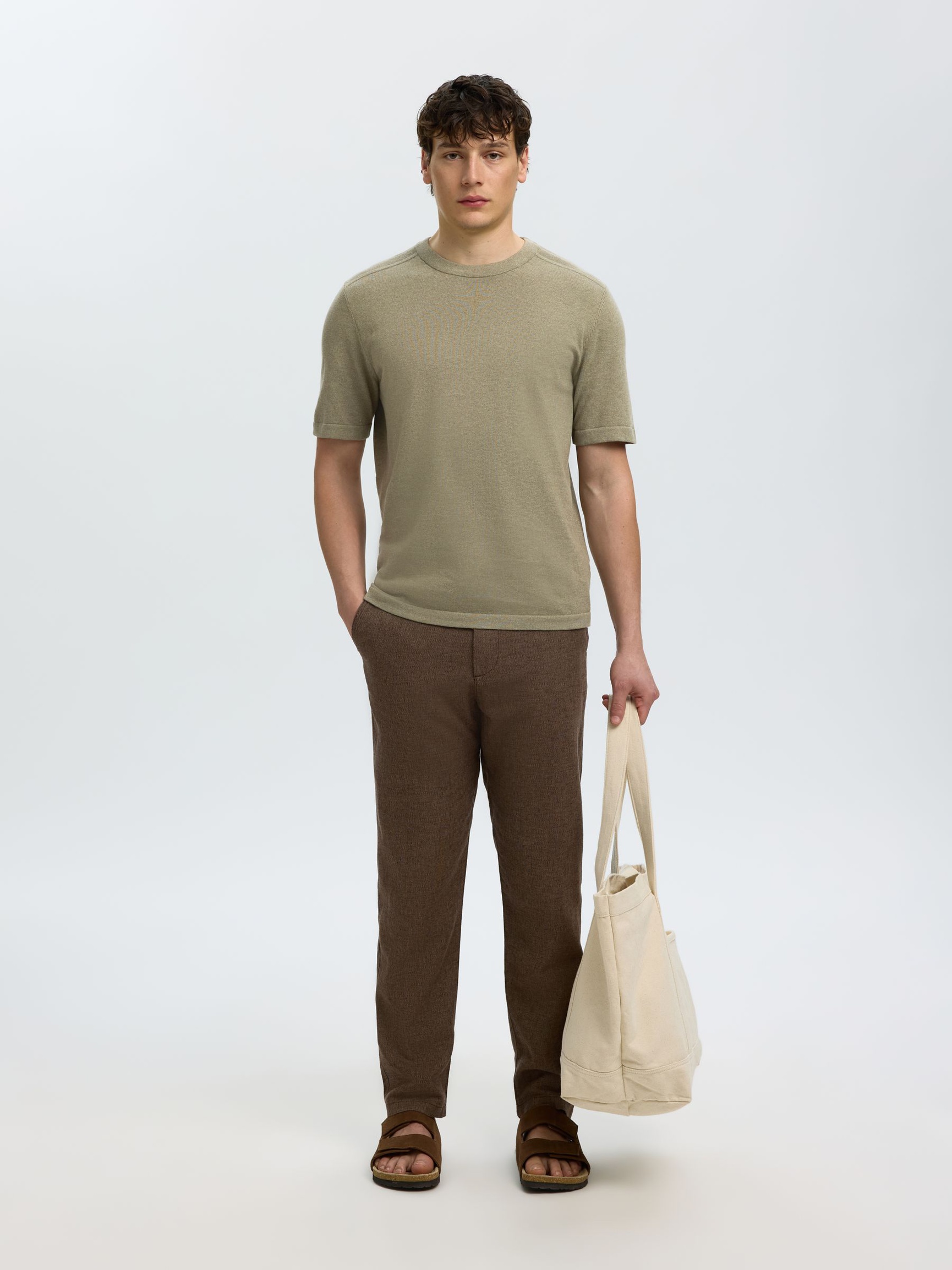 100% BOMULD STRIKKET TOP, Vetiver, highres
