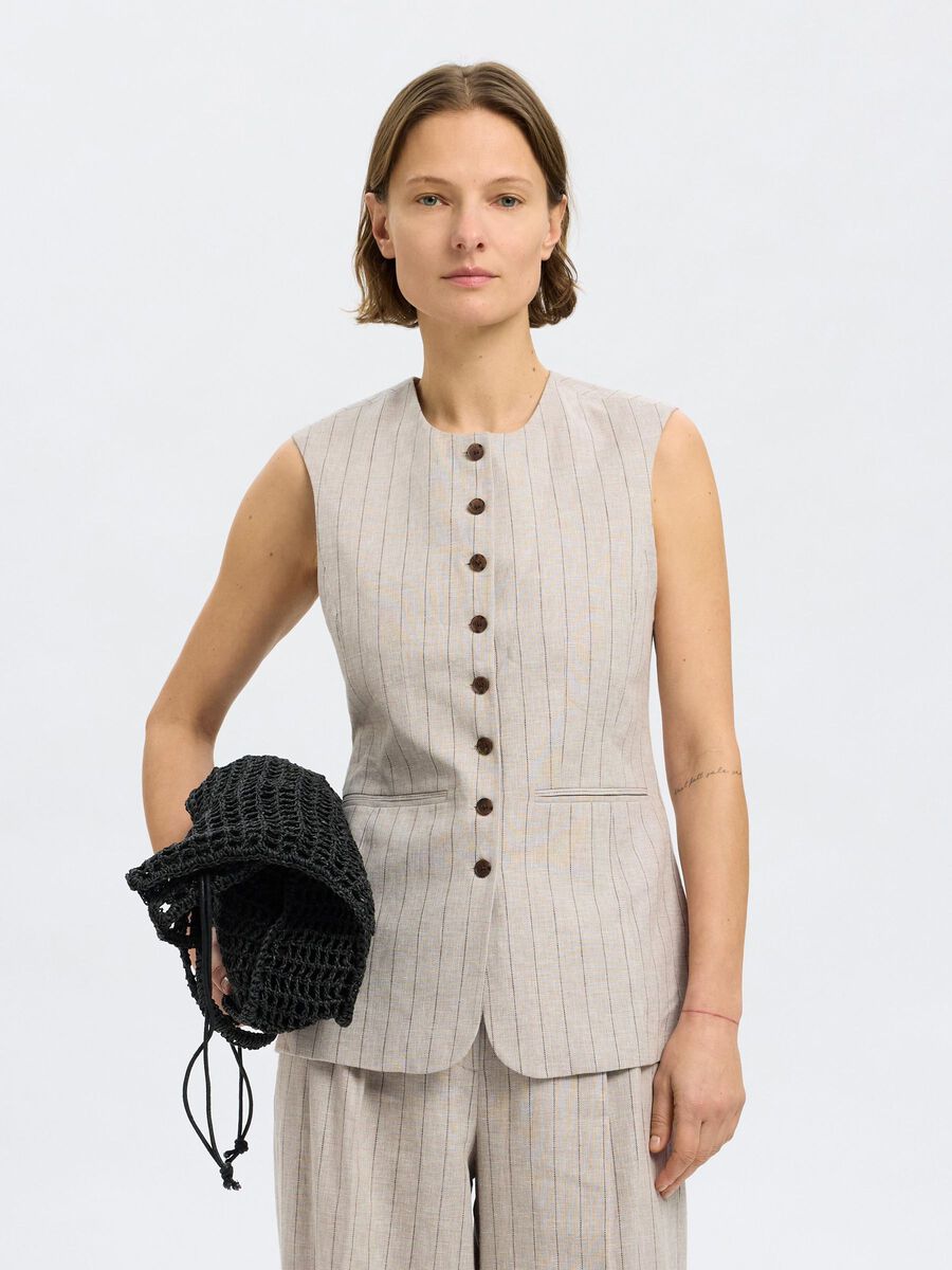 Selected LINEN BLEND WAISTCOAT, Oatmeal, highres - 16097897_Oatmeal_1194027_003.jpg