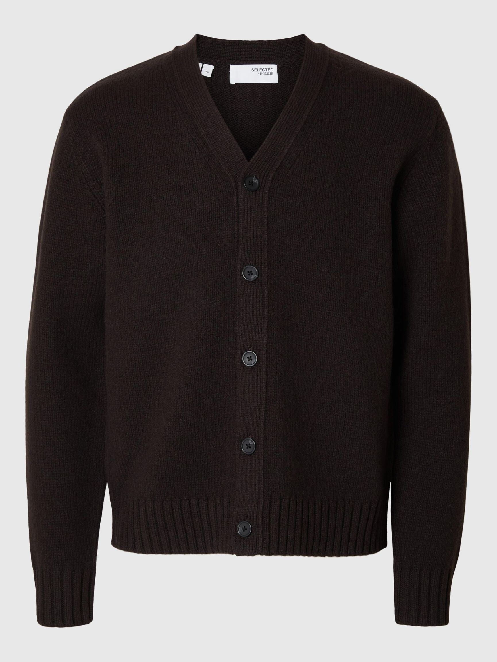 RELAXED FIT WOLLGEMISCH STRICKJACKE, Chocolate Torte, highres