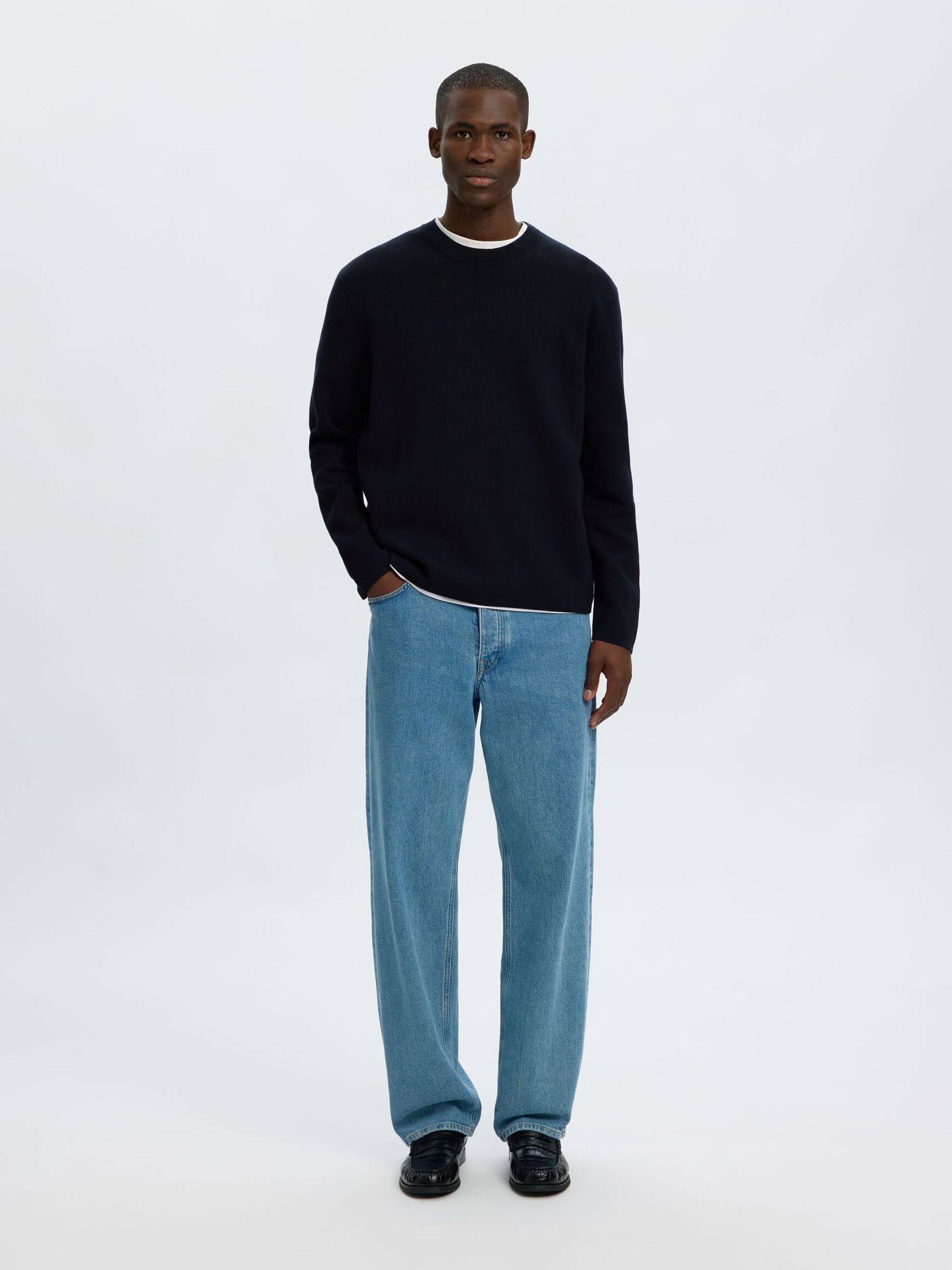 COTTON BLEND PULLOVER, Sky Captain, highres