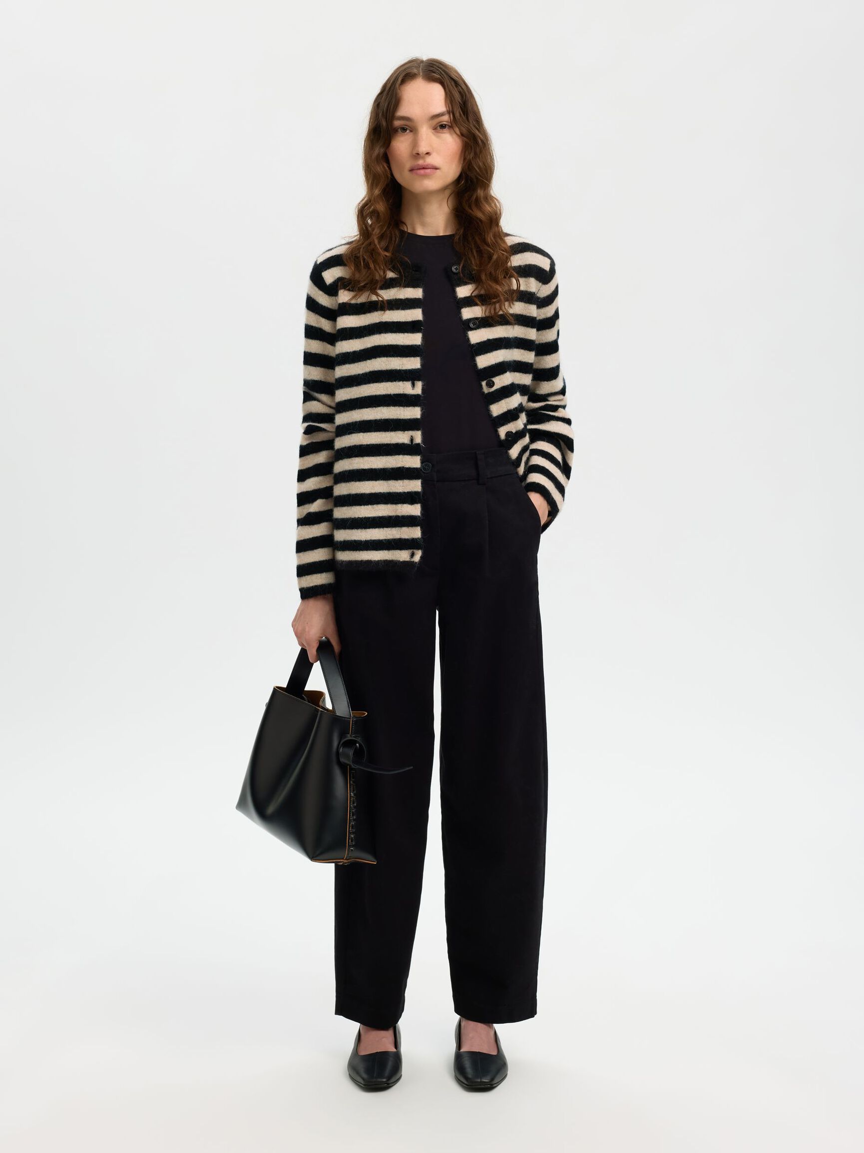 ULDBLANDING STRIKKET CARDIGAN, Black, highres