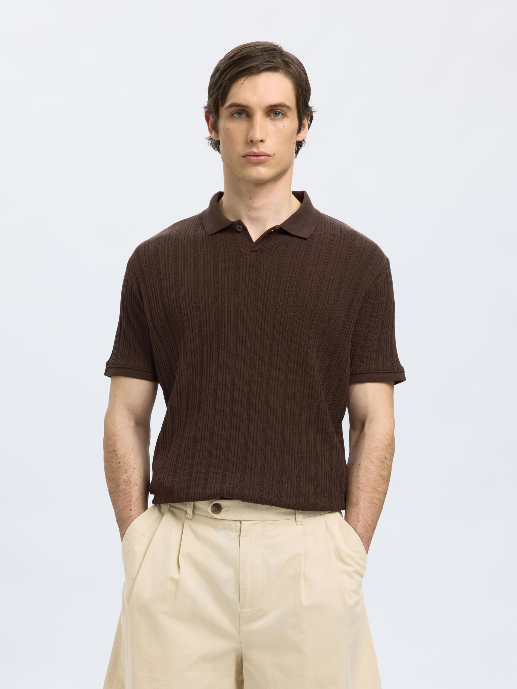 KURZÄRMELIGES BAUMWOLL POLO SHIRT, Chocolate Brown, highres