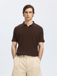 SHORT-SLEEVED COTTON POLO SHIRT, Chocolate Brown, highres