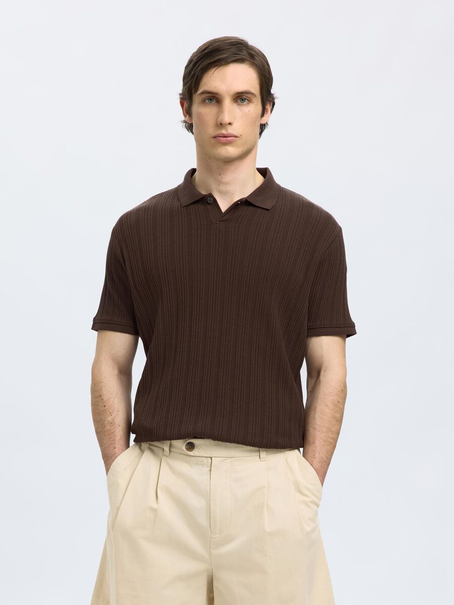 Selected EN COTON À MANCHES COURTES POLO, Chocolate Brown, highres - 16092781_ChocolateBrown_003.jpg