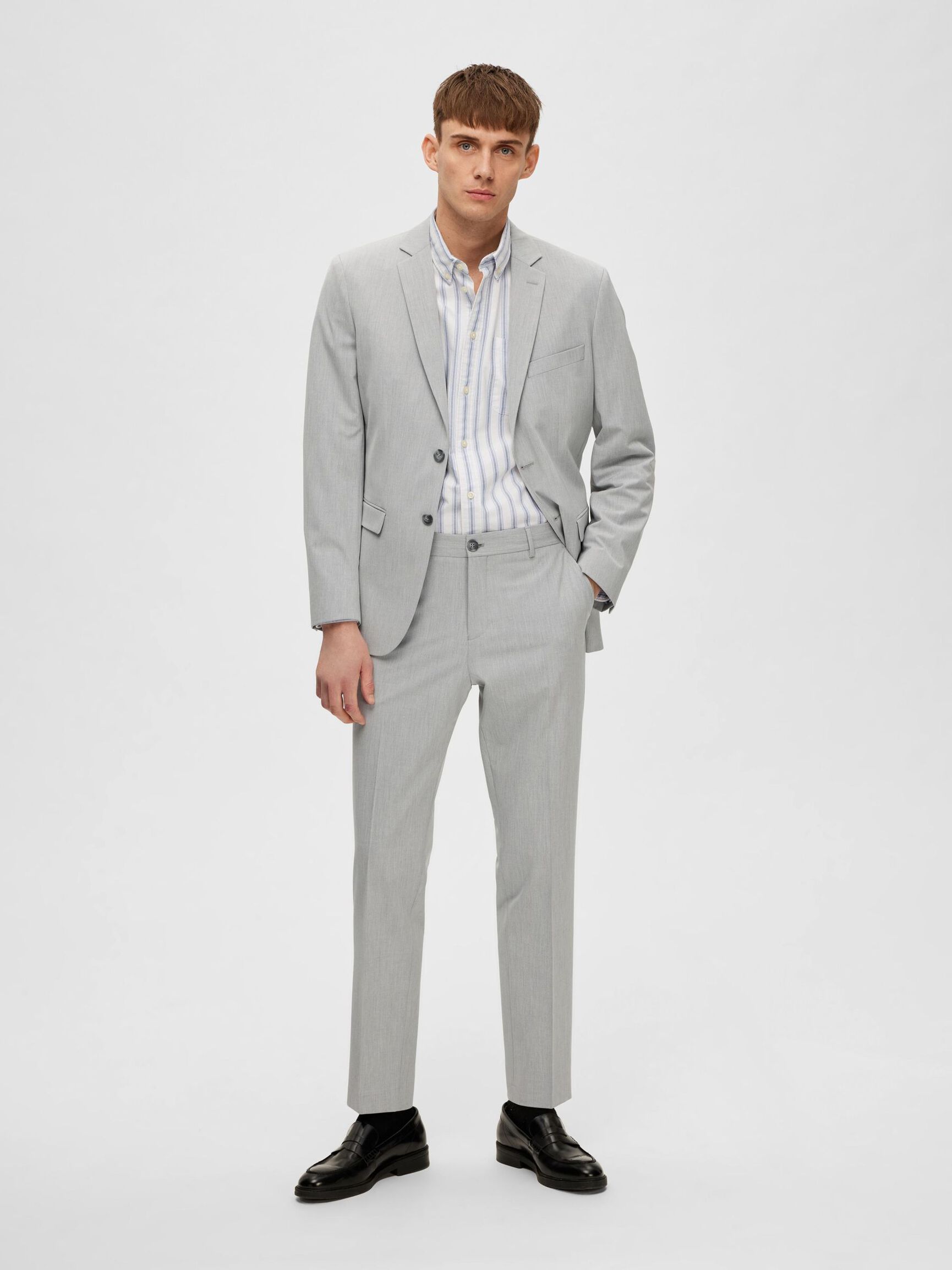 COUPE SLIM EN VISCOSE MÉLANGÉE BLAZER, Light Grey Melange, highres