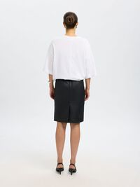HIGH WAIST  LEATHER SKIRT, Black, highres