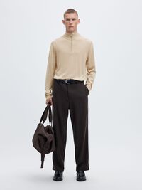 SWETER Z KRÓTKIM ZAMKIEM, Oatmeal, highres
