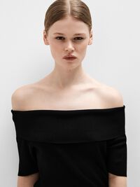 OFF-SHOULDER KNITTED TOP, Black, highres