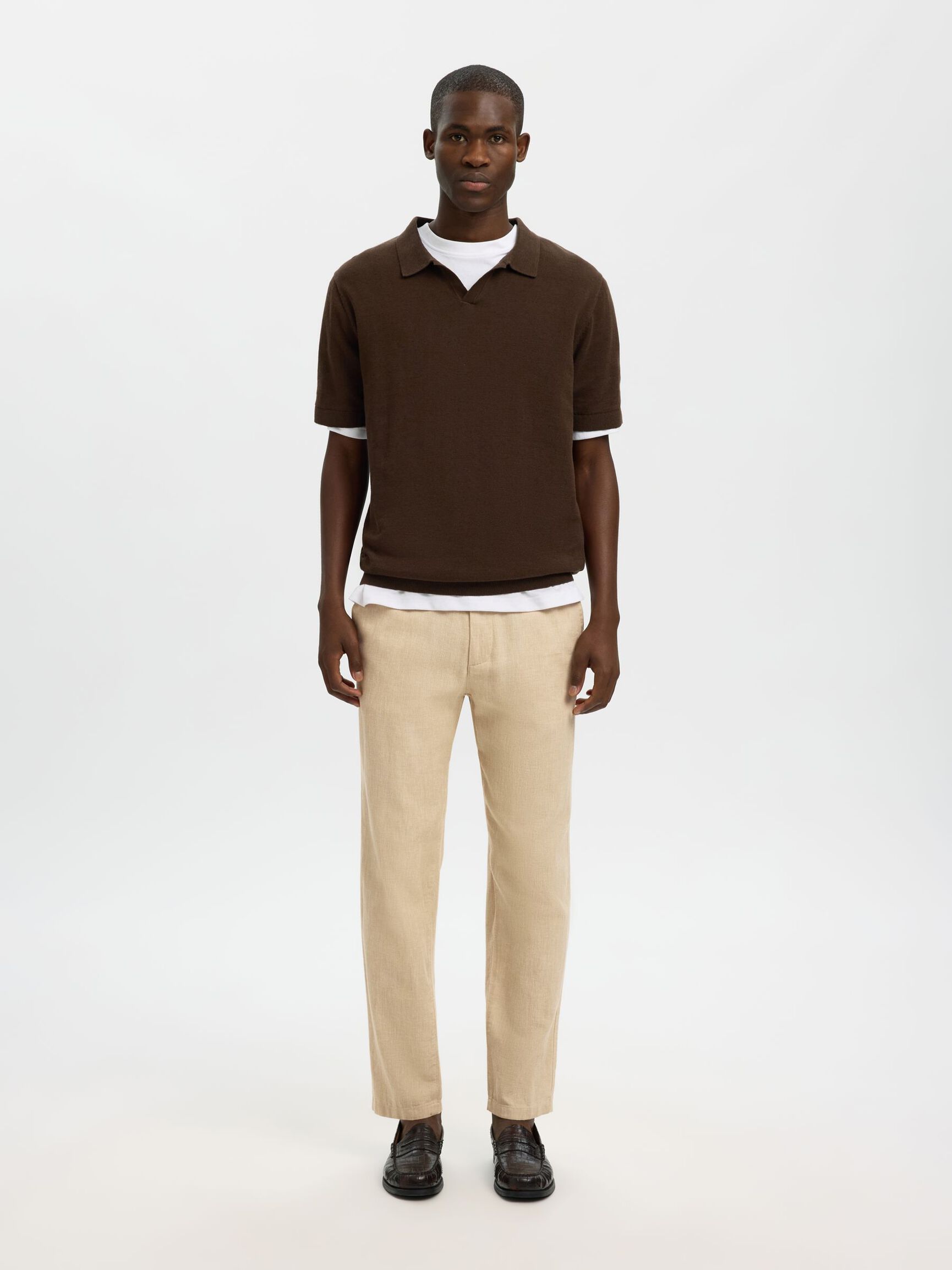 SLIM TAPERED LINEN BLEND TROUSERS, Incense, highres
