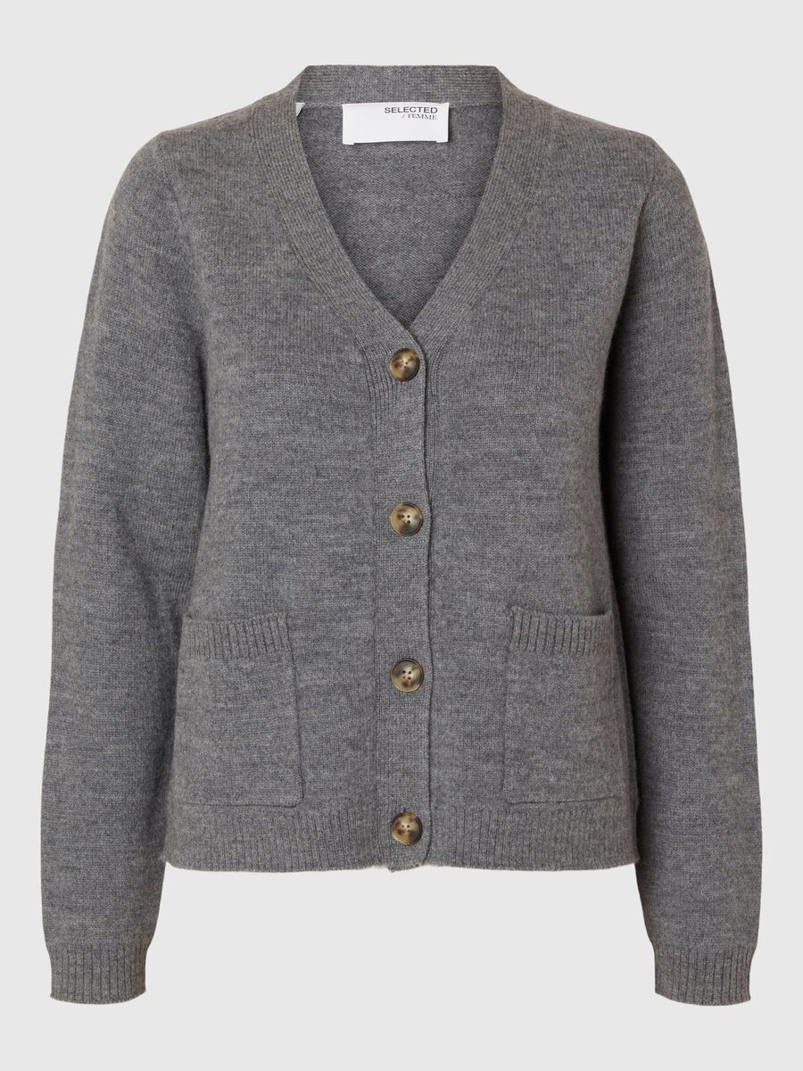 Selected 100% WOOL CARDIGAN, Medium Grey Melange, highres - 16094279_MediumGreyMelange_001.jpg