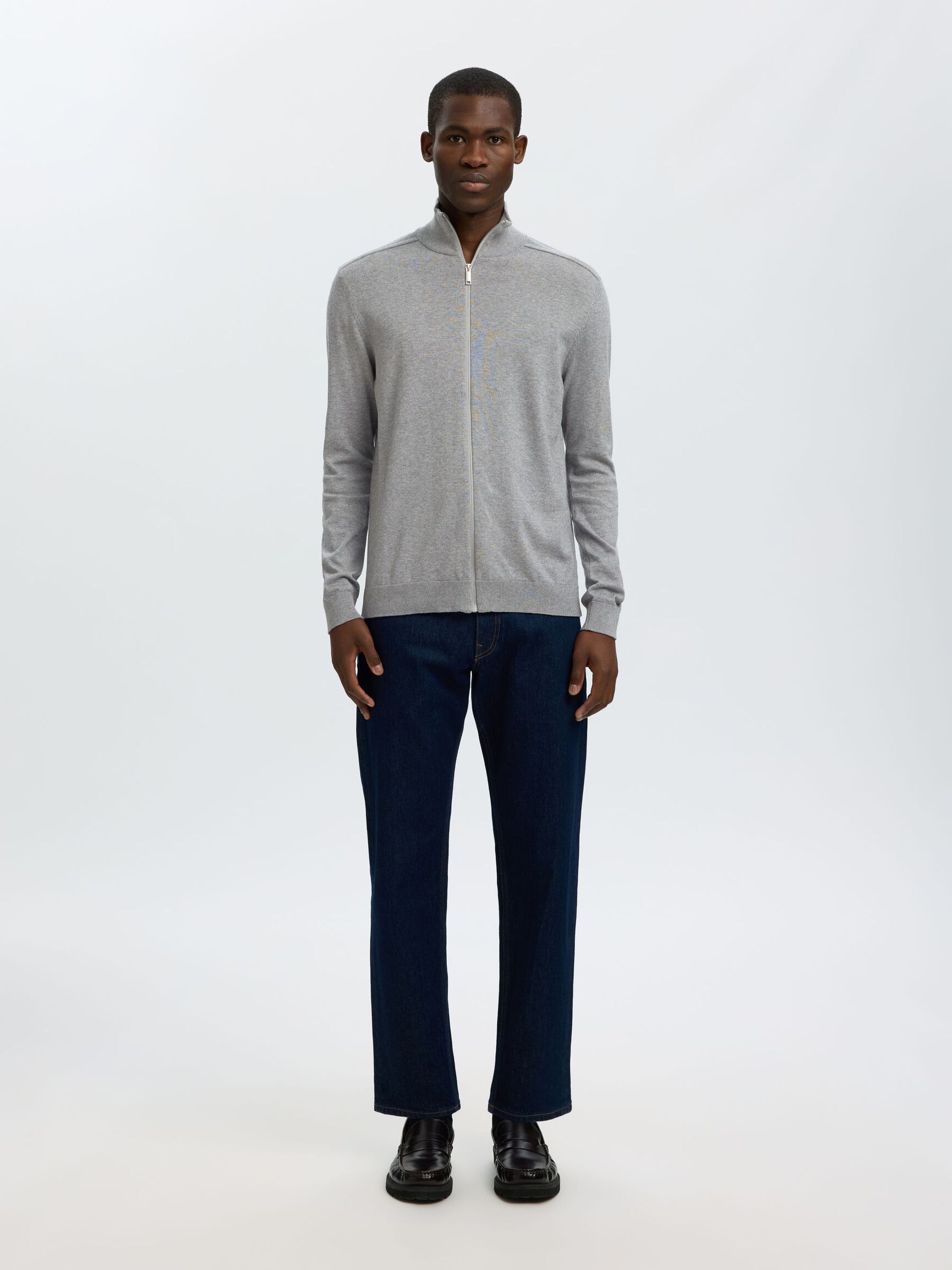 ZIP-UP CARDIGAN, Medium Grey Melange, highres