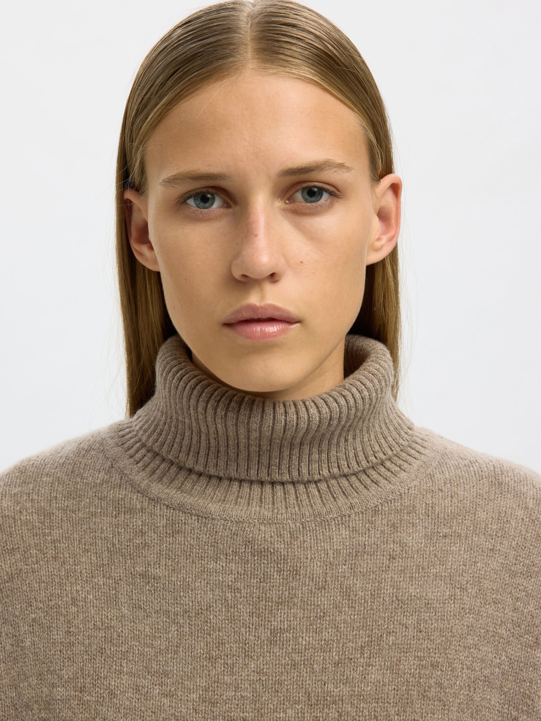 WOOL BLEND ROLL NECK JUMPER, Desert Taupe, highres