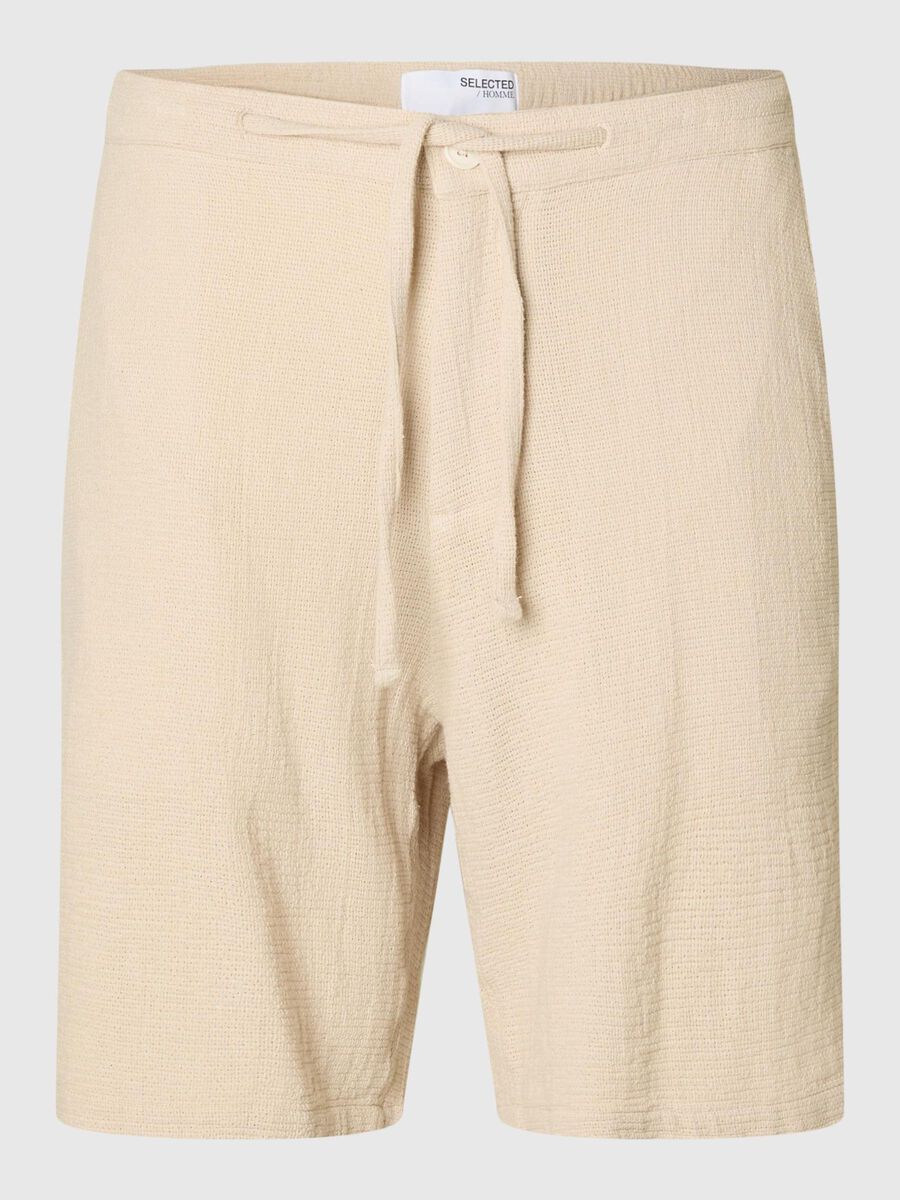 Selected EN COTON RAYÉ SHORT, Oatmeal, highres - 16091289_Oatmeal_001.jpg