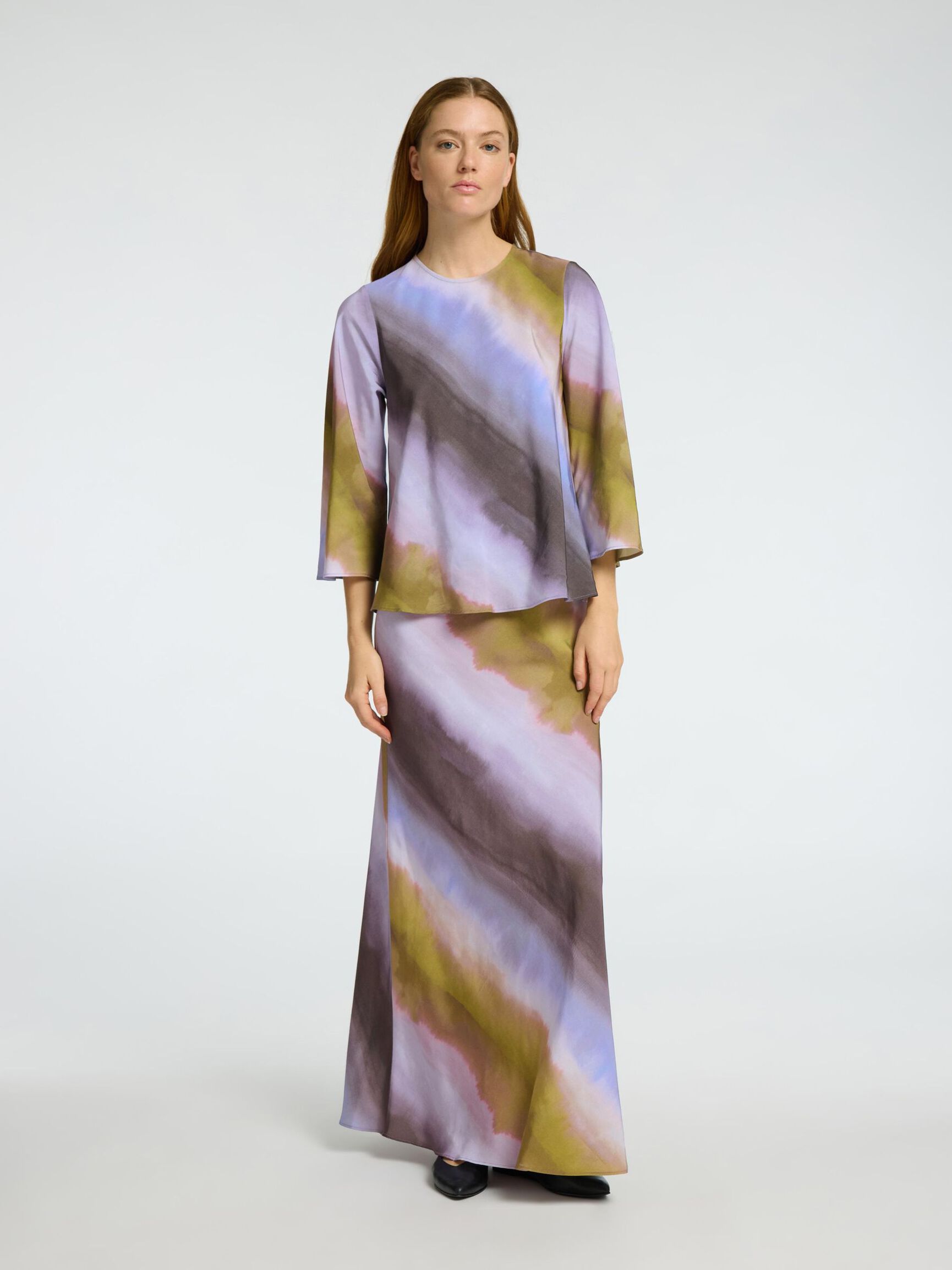 PRINTED VISCOSE MAXI SKIRT, Cornflower Blue, highres