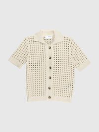CROCHET STYLE KNITTED CARDIGAN, Birch, highres