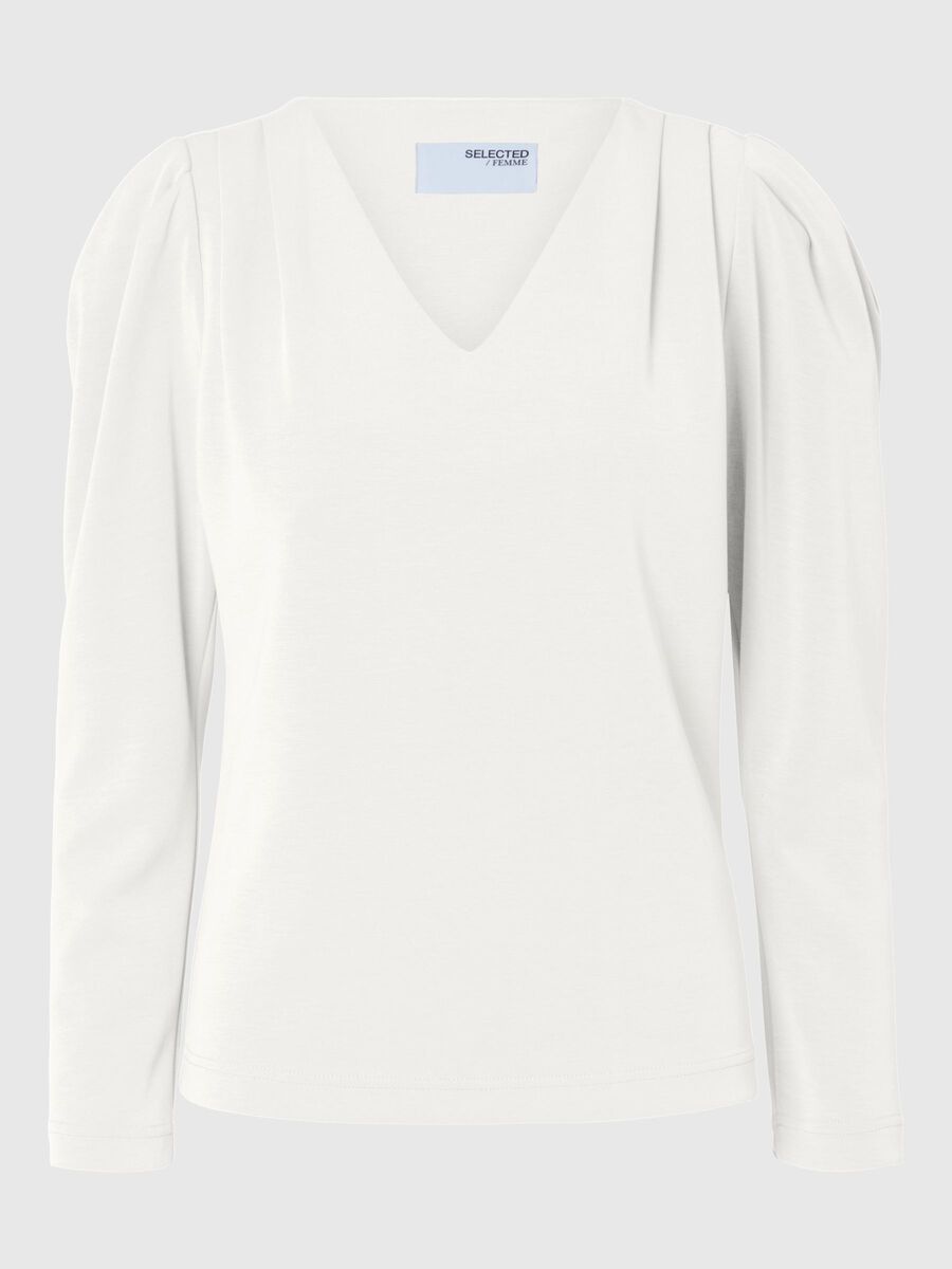 Selected DRAPED V-NECK TOP, Snow White, highres - 16096011_SnowWhite_001.jpg