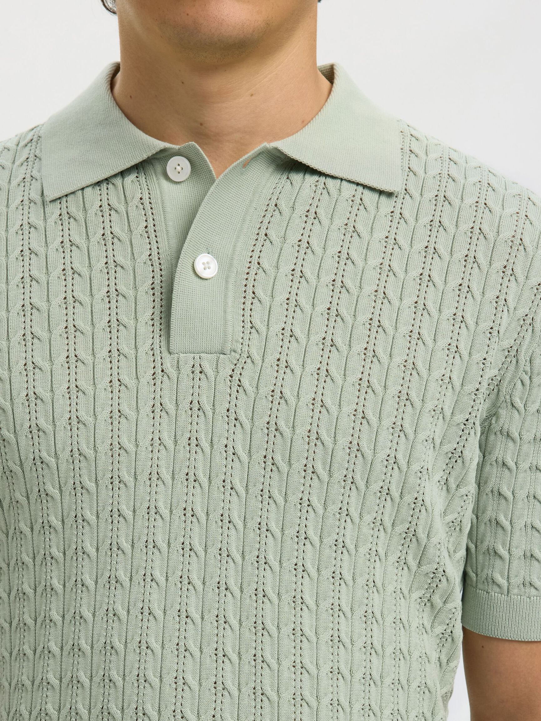 REGULAR FIT KNITTED POLO SHIRT, Aqua Gray, highres