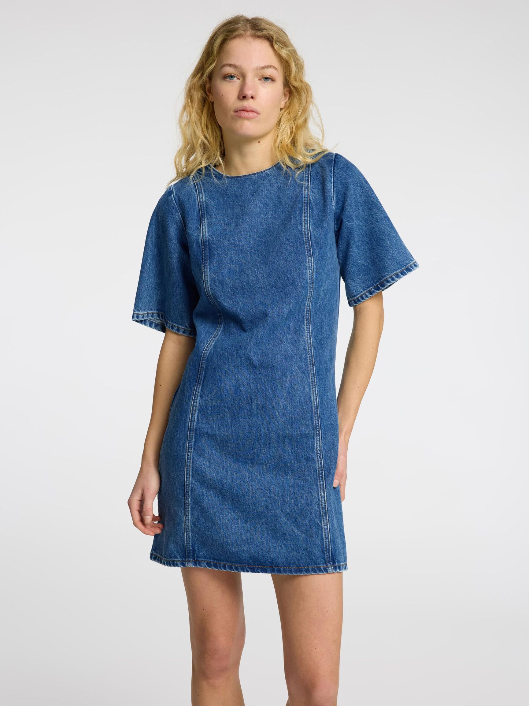 KURZARM JEANSKLEID, Medium Blue Denim, highres