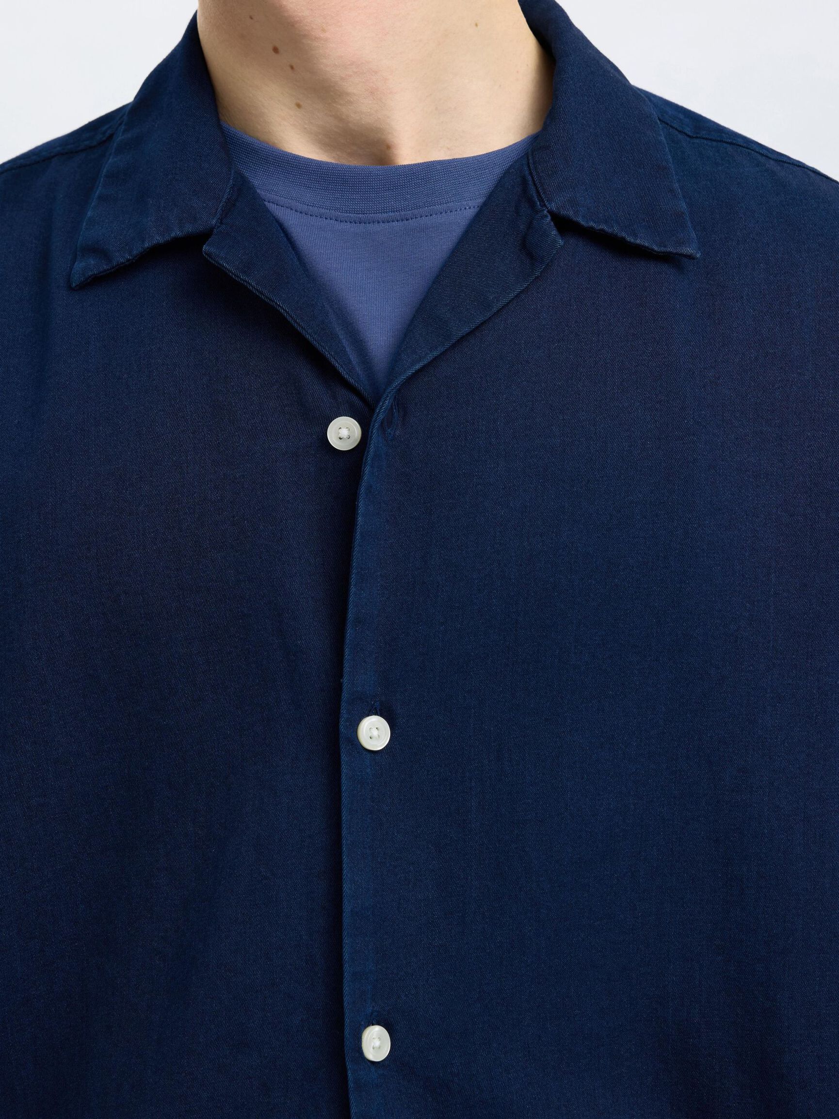 KORTE MOUWEN SPIJKERBLOUSE, Dark Blue Denim, highres