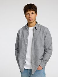 LONG SLEEVED FLANNEL SHIRT, Grey Melange, highres