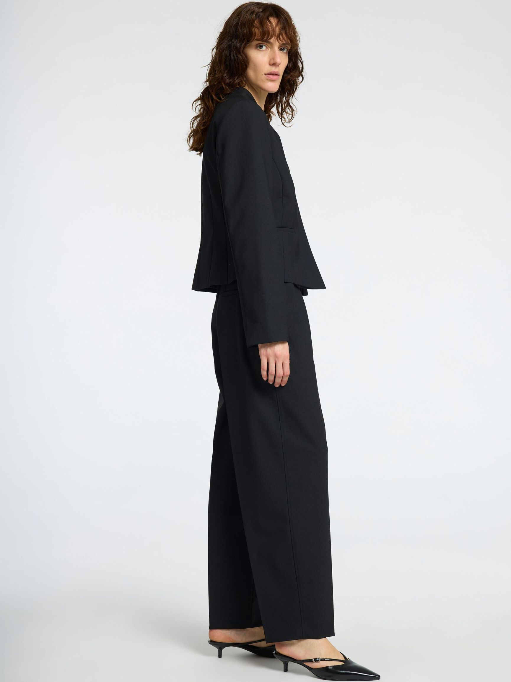 WOOL BLEND  BARREL FIT TROUSERS, Black, highres