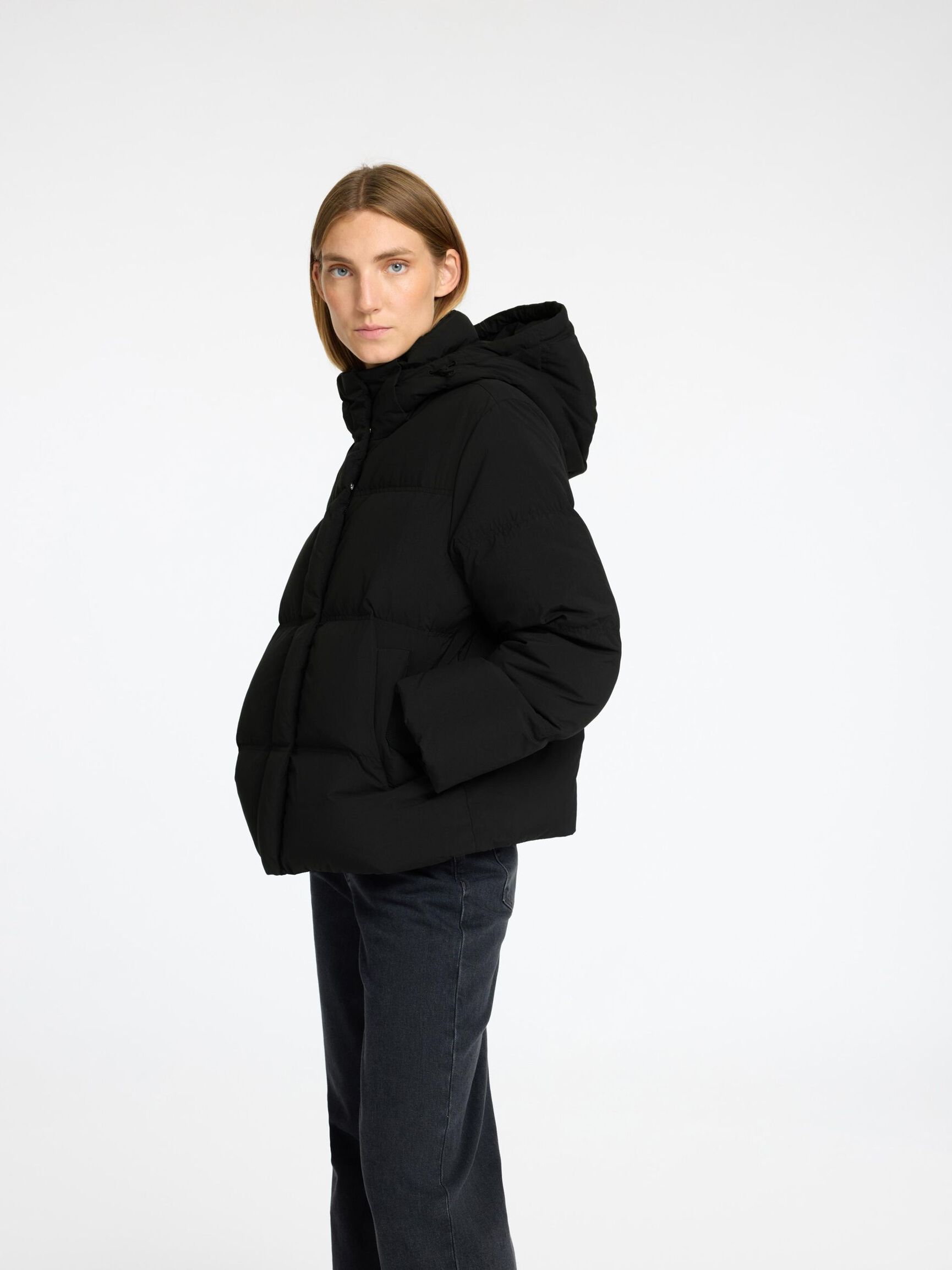 SHORT PUFFER JACKET, Black, highres