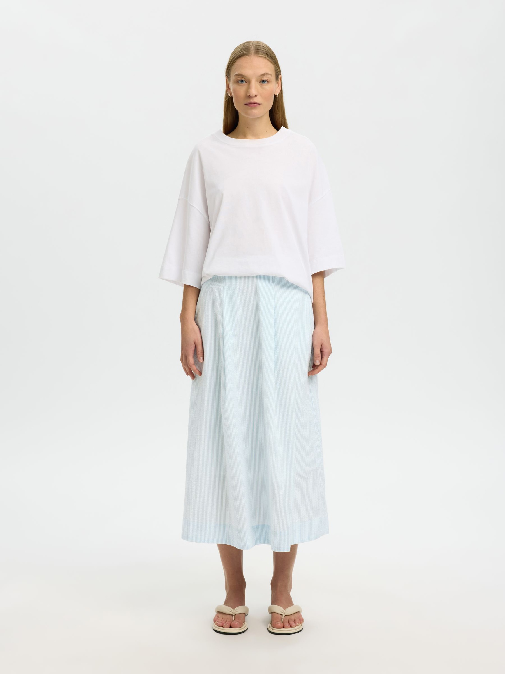 TEJIDO MIL RAYAS FALDA MIDI, Cashmere Blue, highres