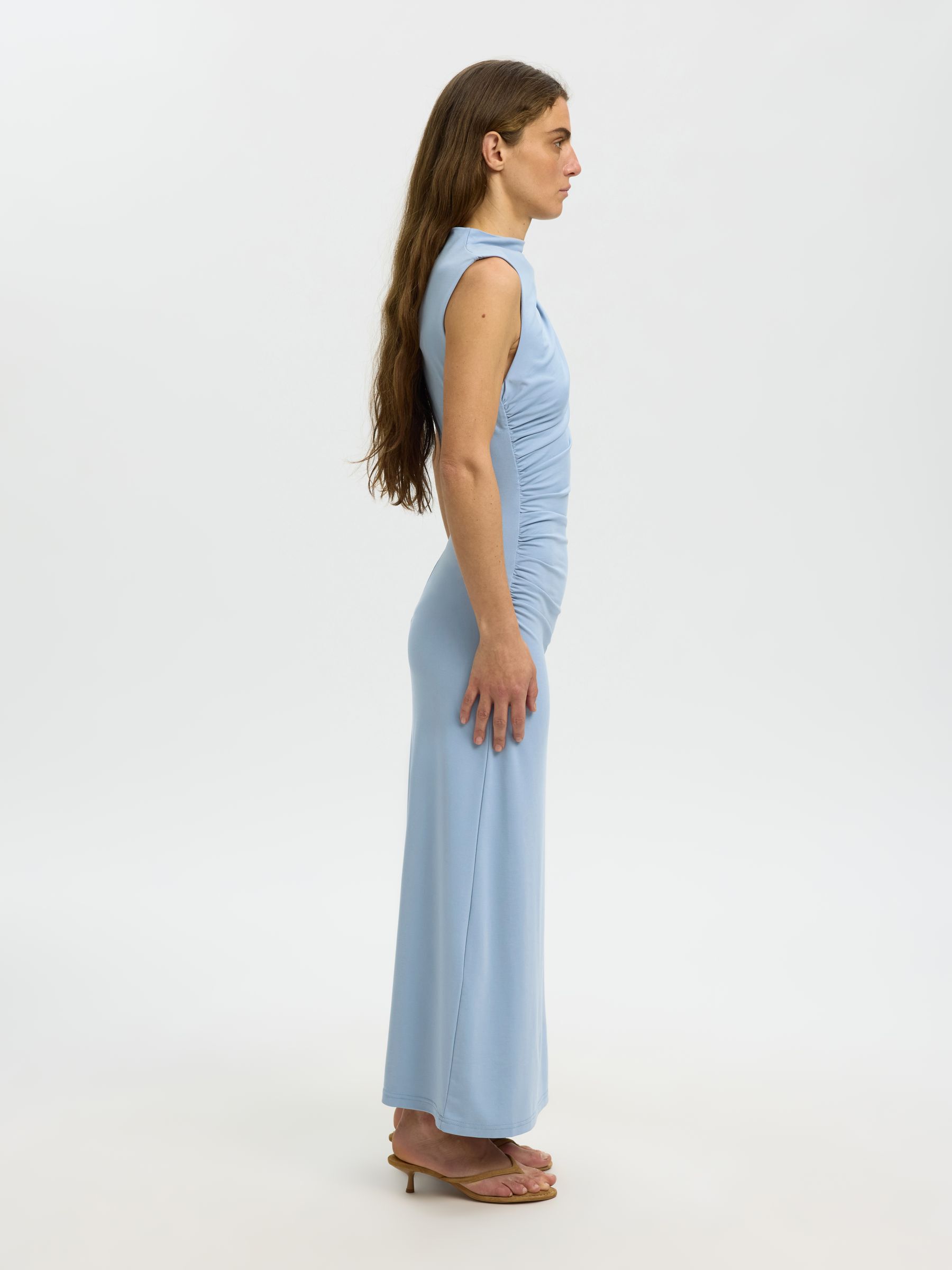 DRAPIERTES MAXIKLEID, Dusty Blue, highres
