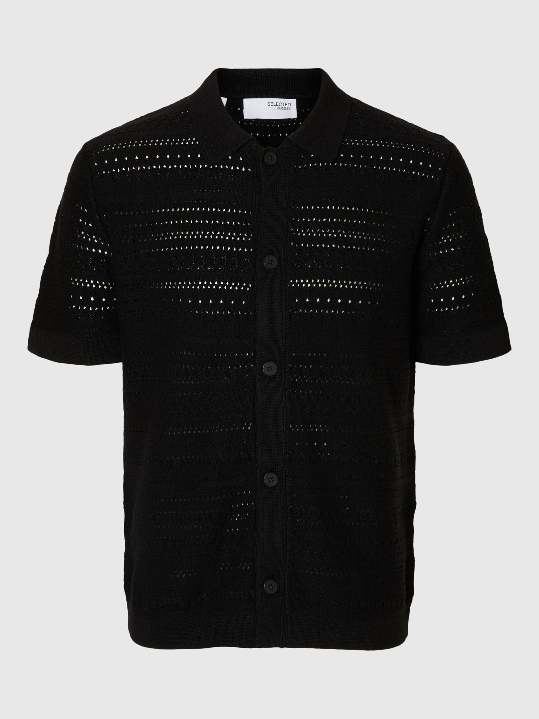 GEBREIDE OVERHEMD MET KORTE MOUWEN, Black, highres