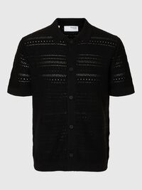 GEBREIDE OVERHEMD MET KORTE MOUWEN, Black, highres