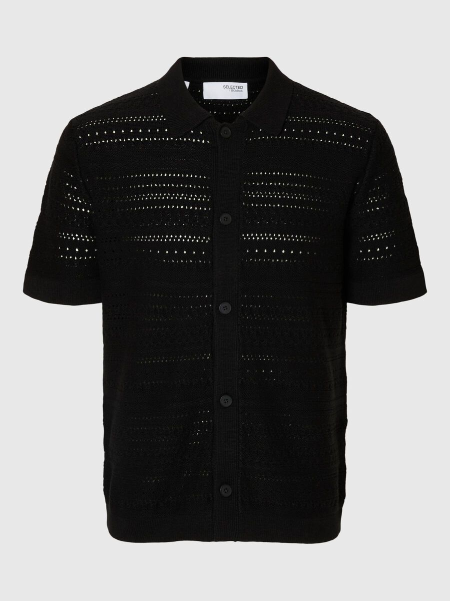 Selected KNITTED SHORT SLEEVED SHIRT, Black, highres - 16096385_Black_001.jpg