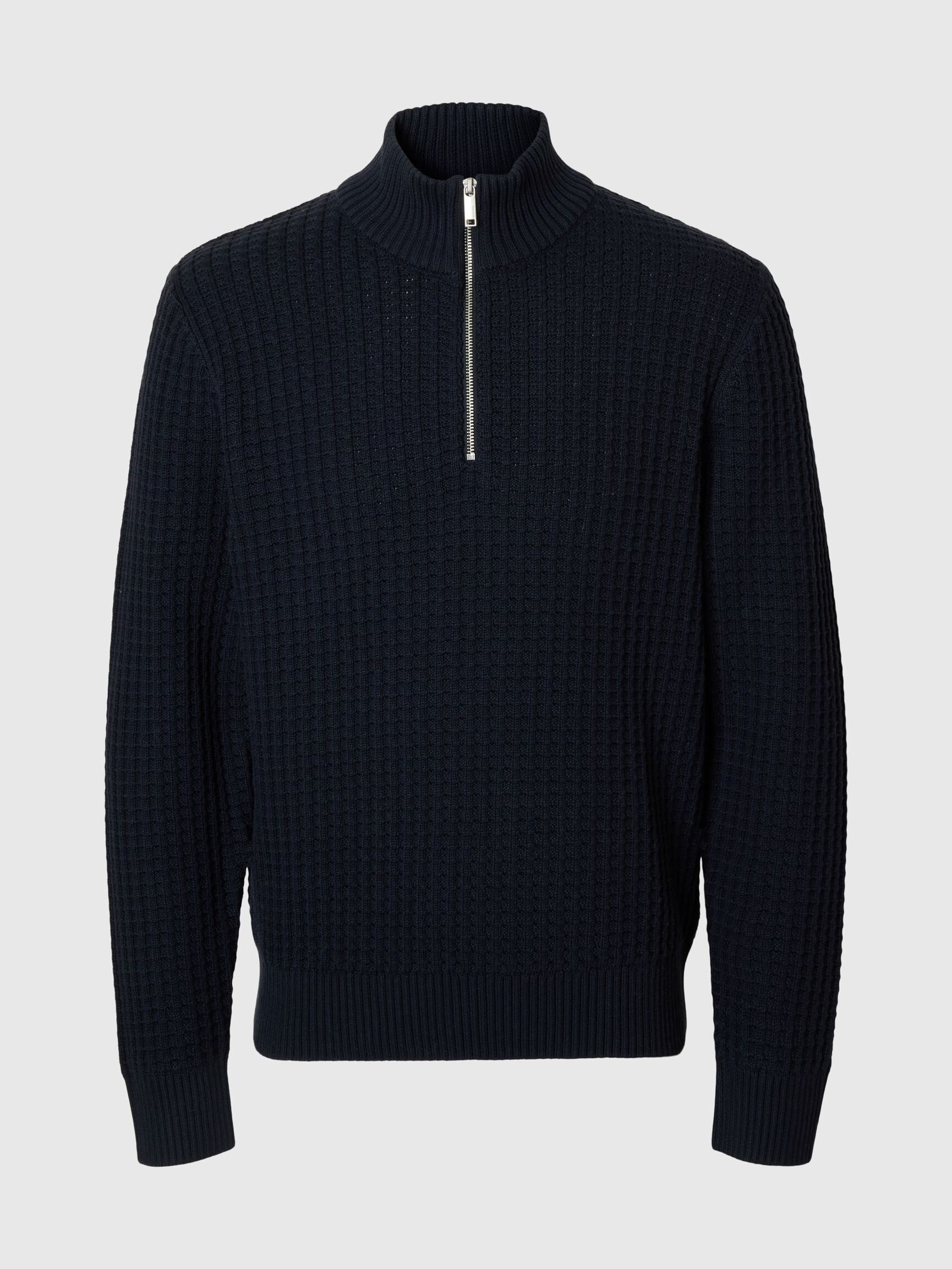 ORGANIC COTTON HALF-ZIP JUMPER, Sky Captain, highres