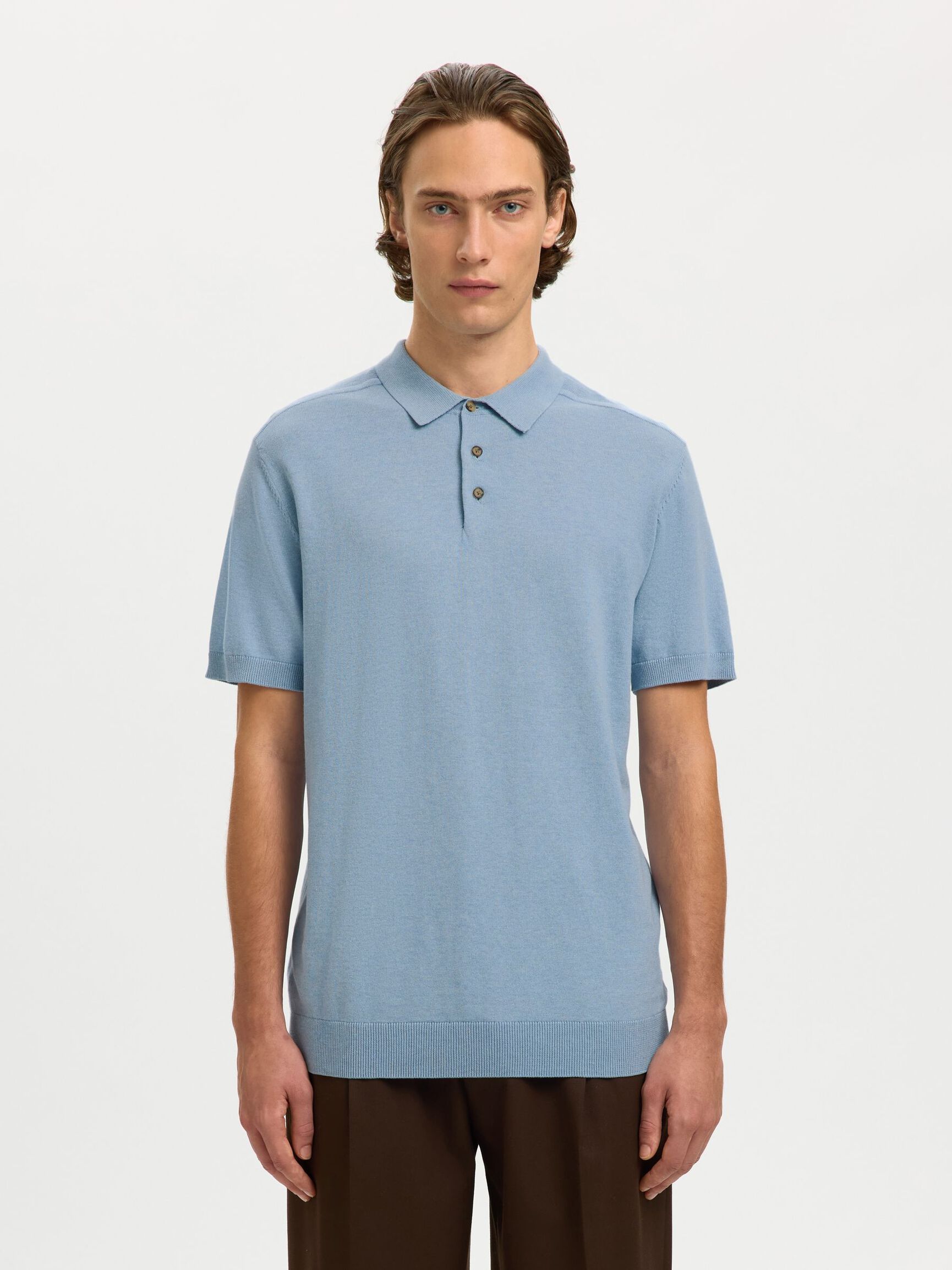 KNITTED POLO SHIRT, Dusty Blue, highres