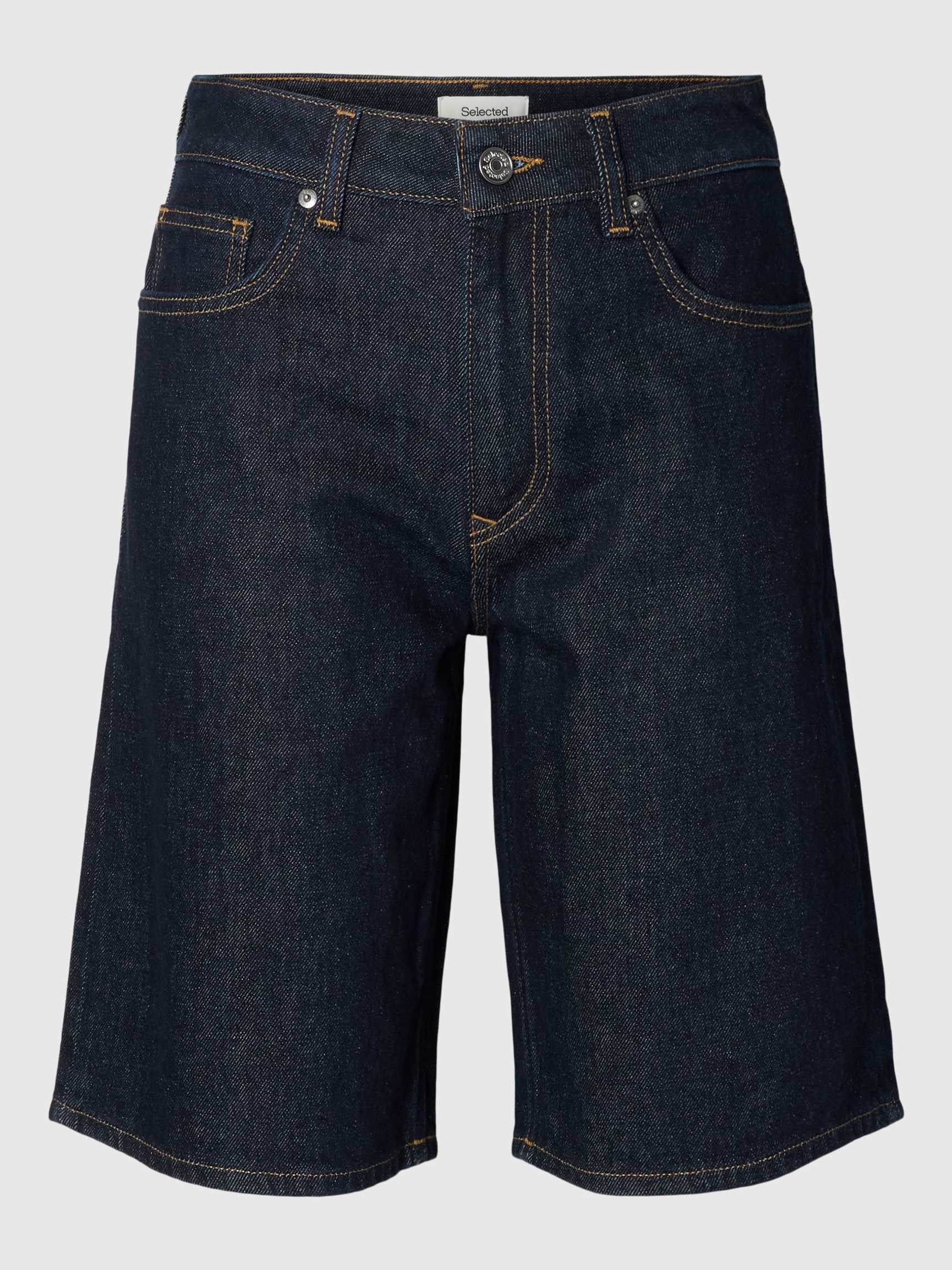 DARK WASH DENIM SHORT, Dark Blue Denim, highres