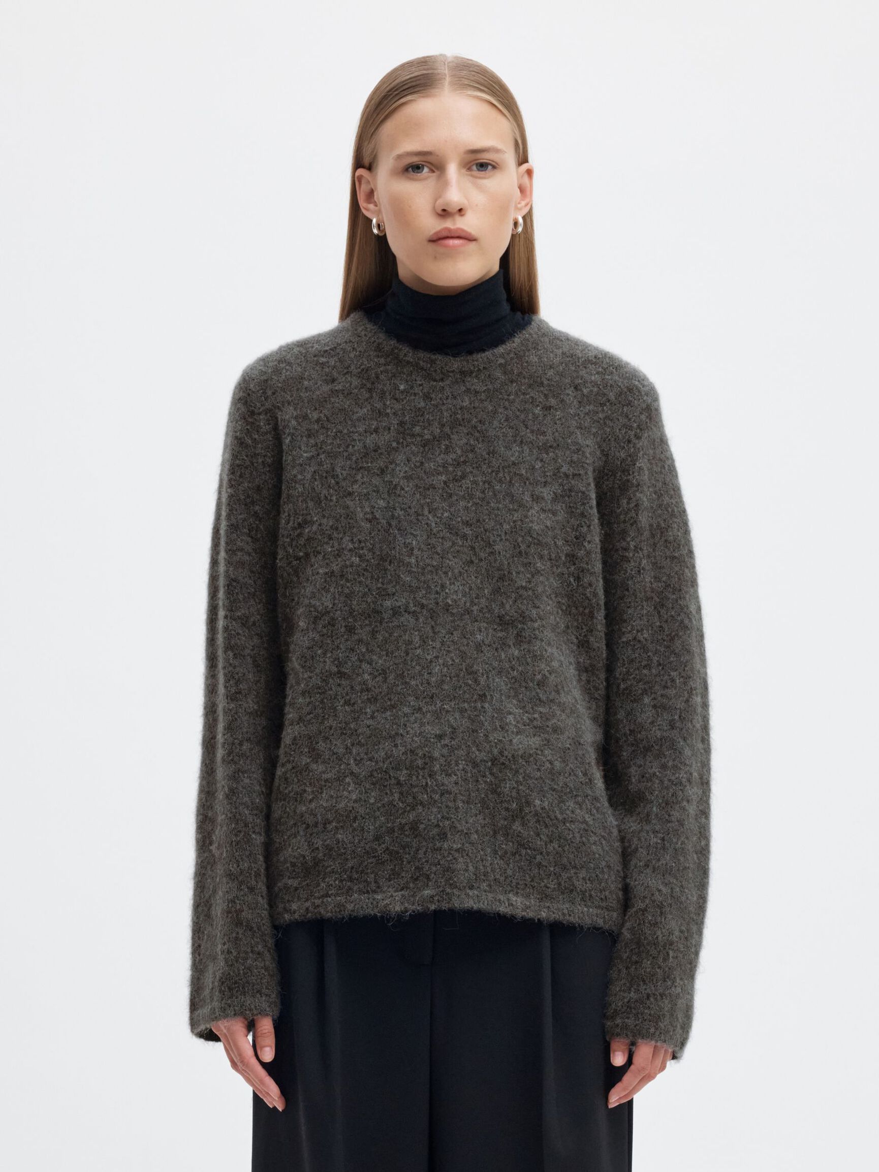 WOOL BLEND KNITTED JUMPER, Medium Grey Melange, highres