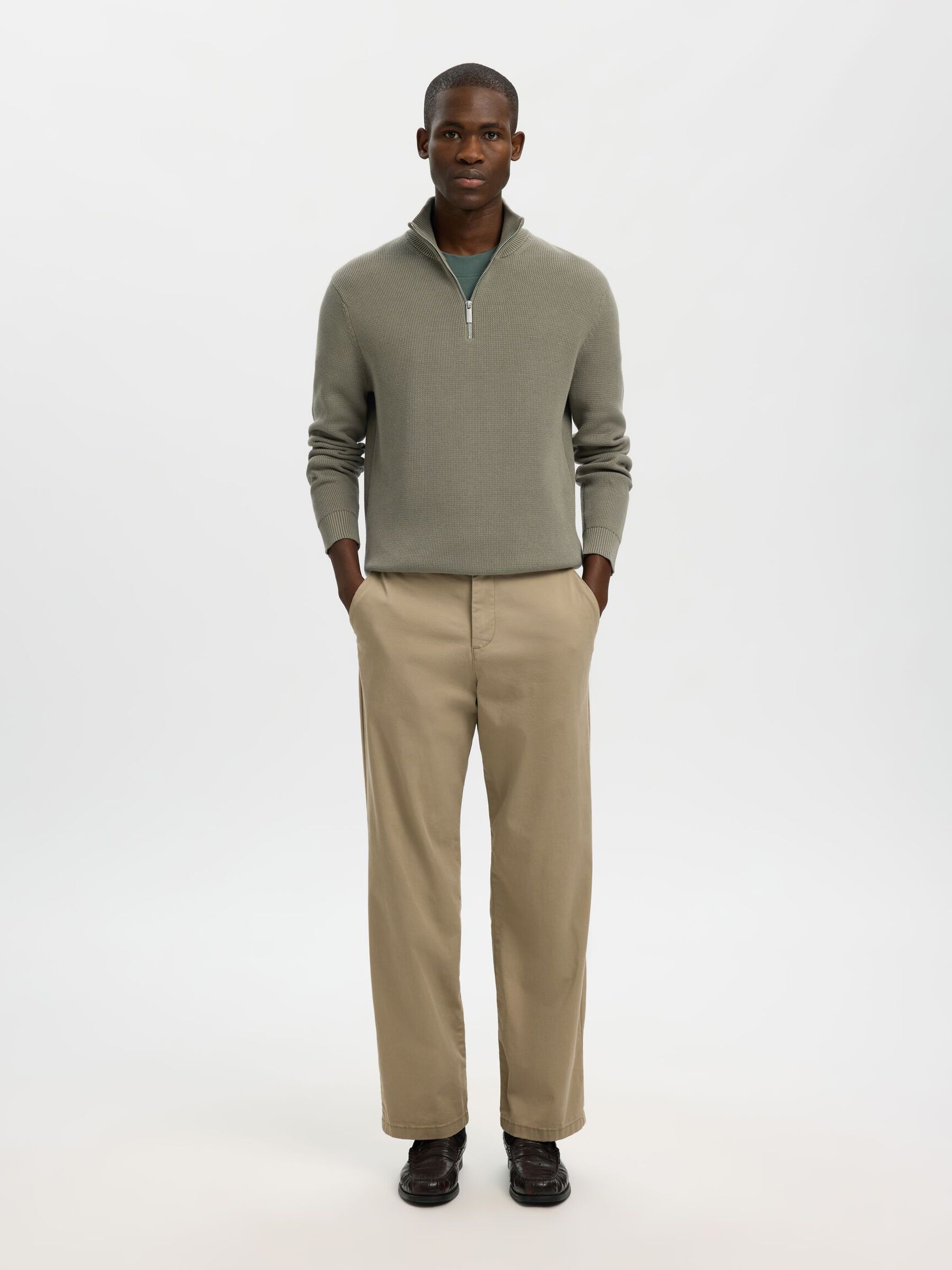 HALV GLIDELÅS GENSER, Vetiver, highres