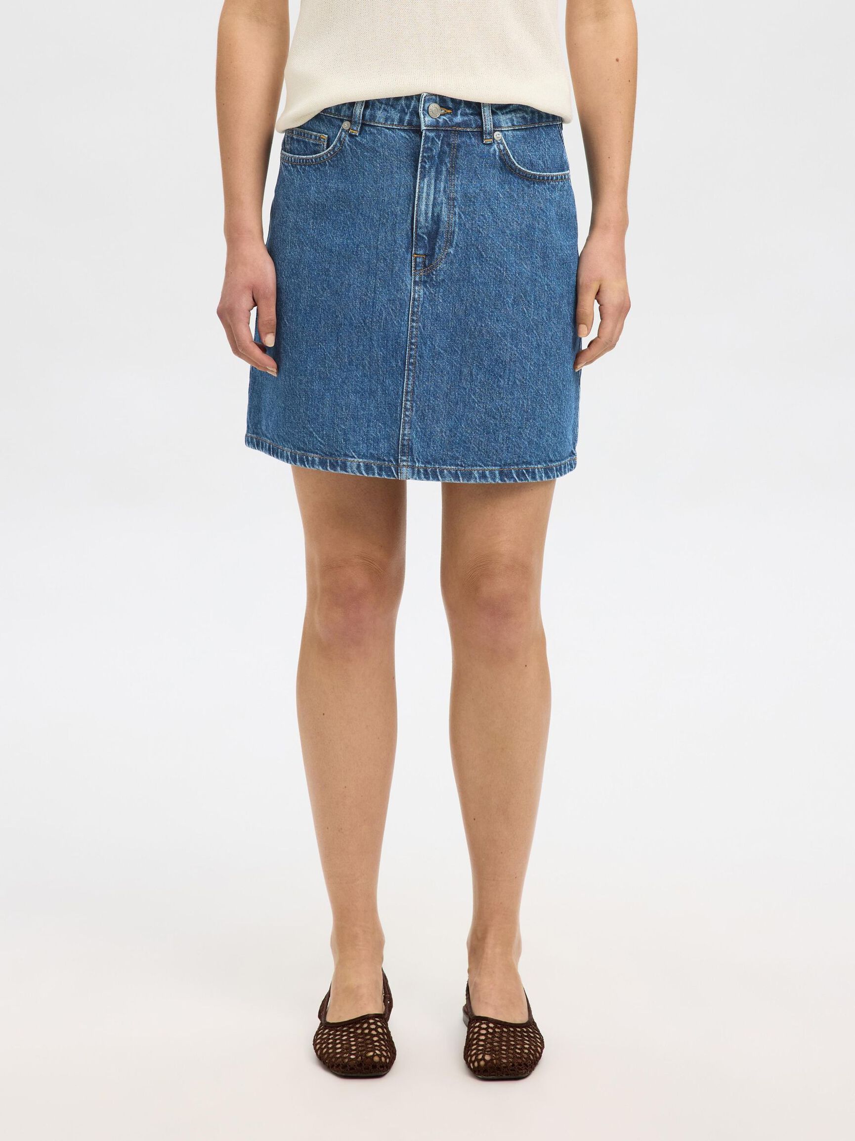 HIGH WAIST DENIM ROK, Medium Blue Denim, highres