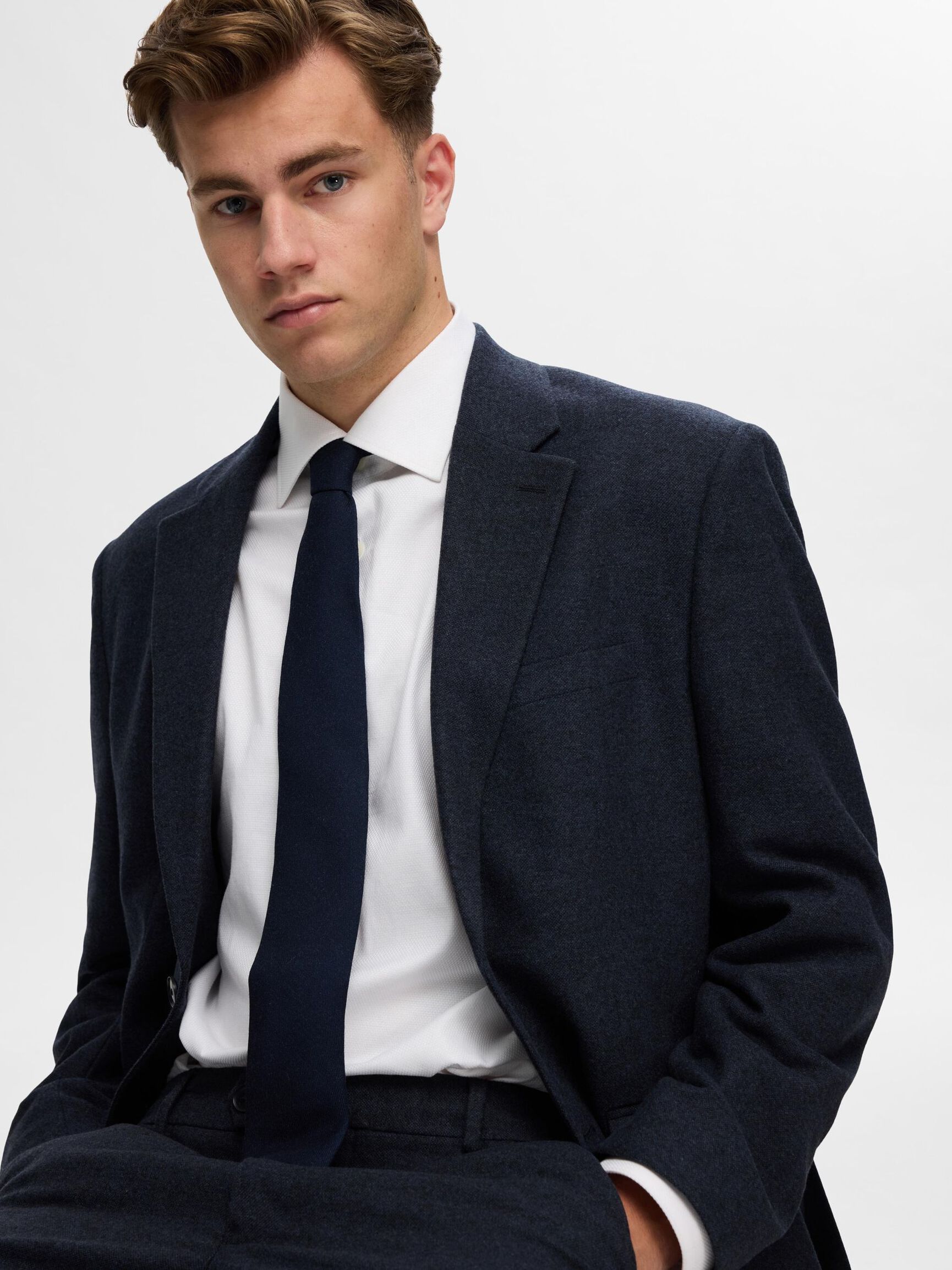 CHECKED WOOL BLEND  BLAZER, Dark Blue, highres