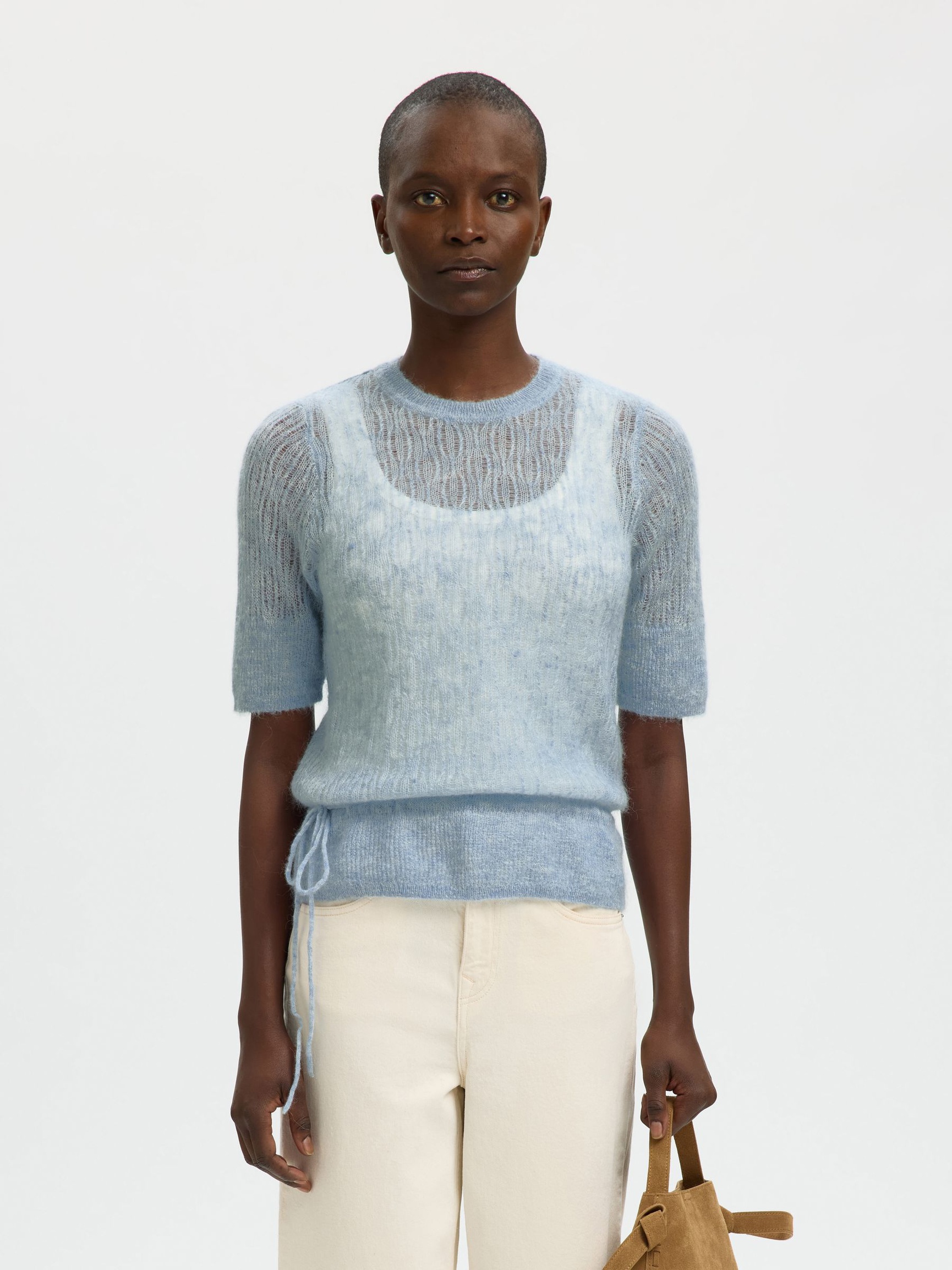 MOHAIR BLEND KNITTED TOP, Dusty Blue, highres