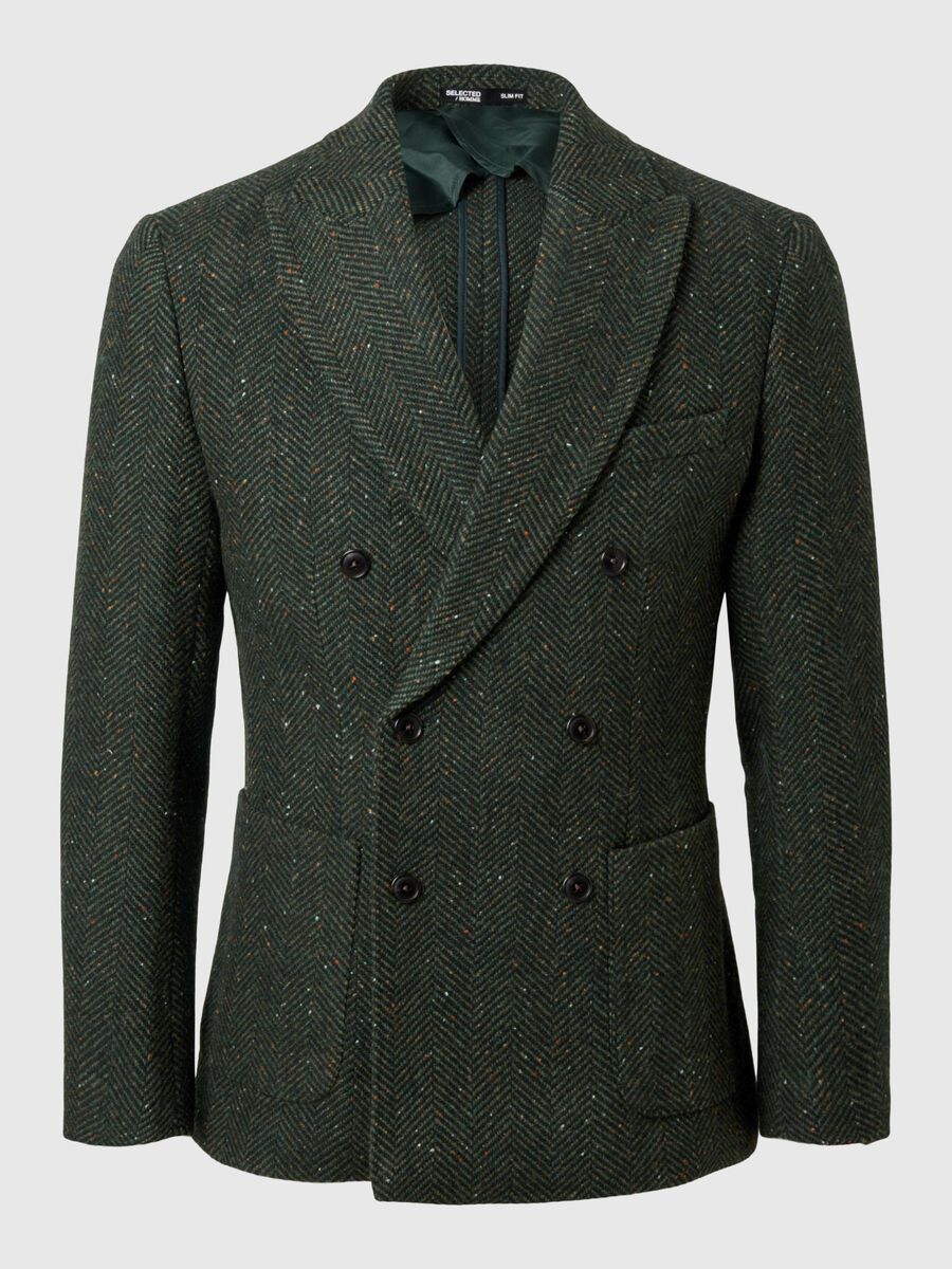 Selected SLIM FIT HERRINGBONE DOUBLE-BREASTED BLAZER, Dark Green, highres - 16094885_DarkGreen_1126834_001.jpg