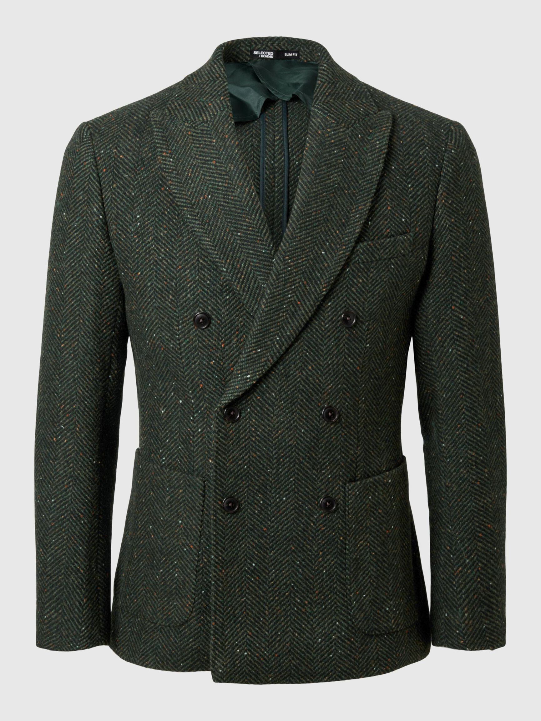 SLIM FIT FISKBEN DUBBELKNÄPPT KAVAJ, Dark Green, highres