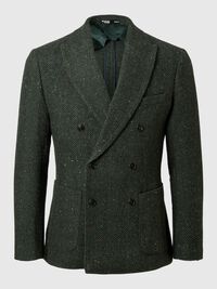 SLIM FIT FISKBEN DUBBELKNÄPPT KAVAJ, Dark Green, highres