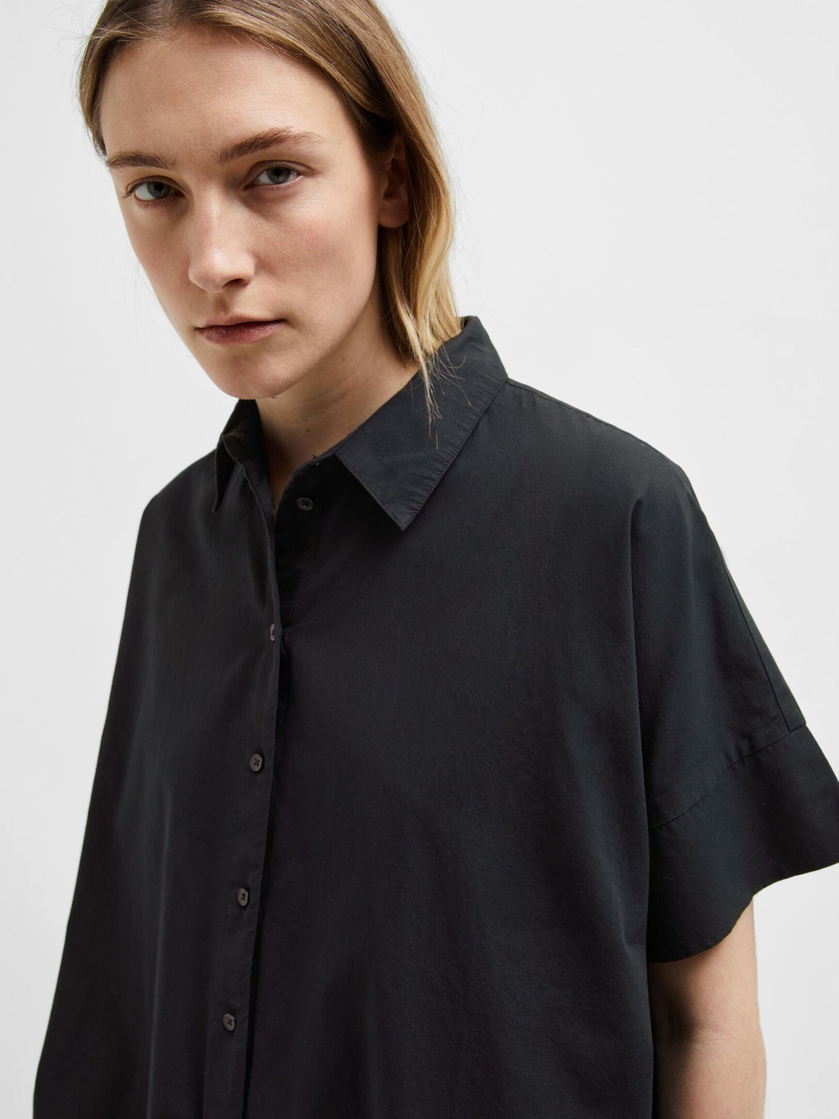 COTON ROBE-CHEMISE, Black, highres