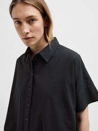 COTTON SHIRT DRESS, Black, highres
